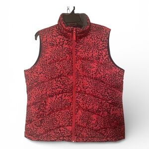 Lands' End Puffer Vest Women XL Pink Blue Floral Down Filled Full-Zip Pockets